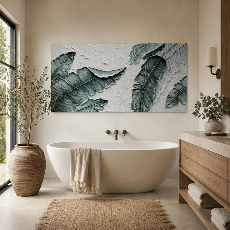 Still Canopy — Green 3D Textured Tropical Leaf Painting #QZXN7XHH