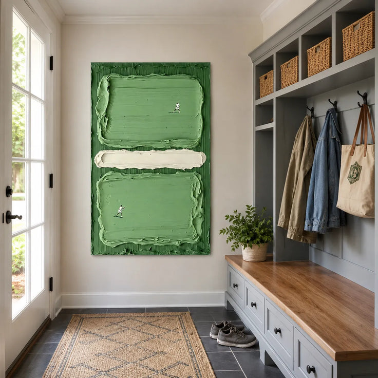 Verdant Silence – Green Textured Abstract Wall Art for Living Room #BW02SUWV