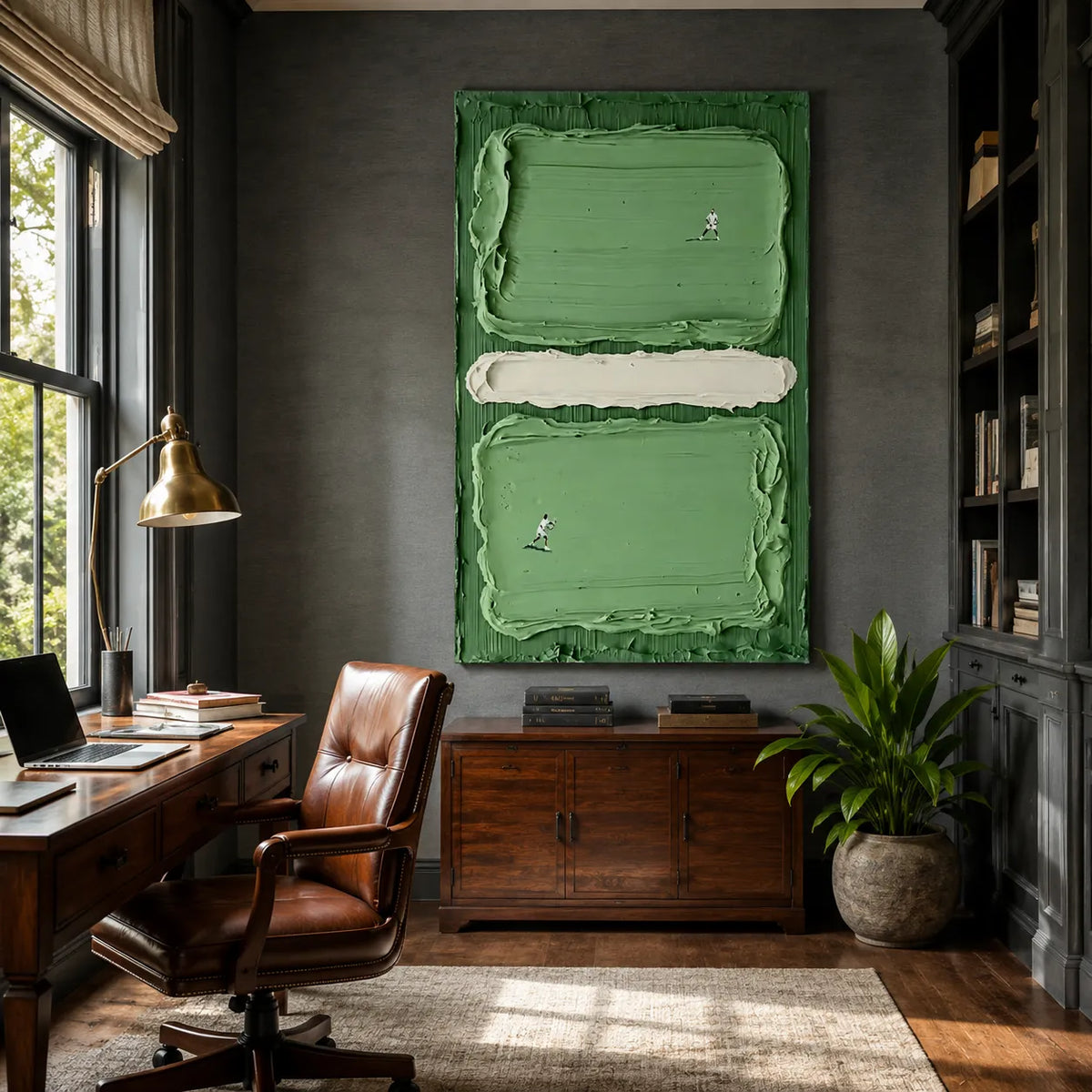 Verdant Silence – Green Textured Abstract Wall Art for Living Room #BW02SUWV