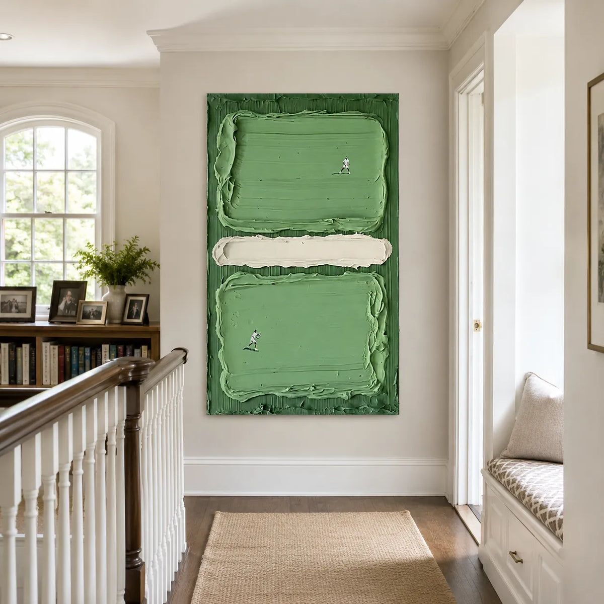 Verdant Silence – Green Textured Abstract Wall Art for Living Room #BW02SUWV