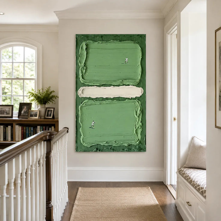 Verdant Silence – Green Textured Abstract Wall Art for Living Room #BW02SUWV