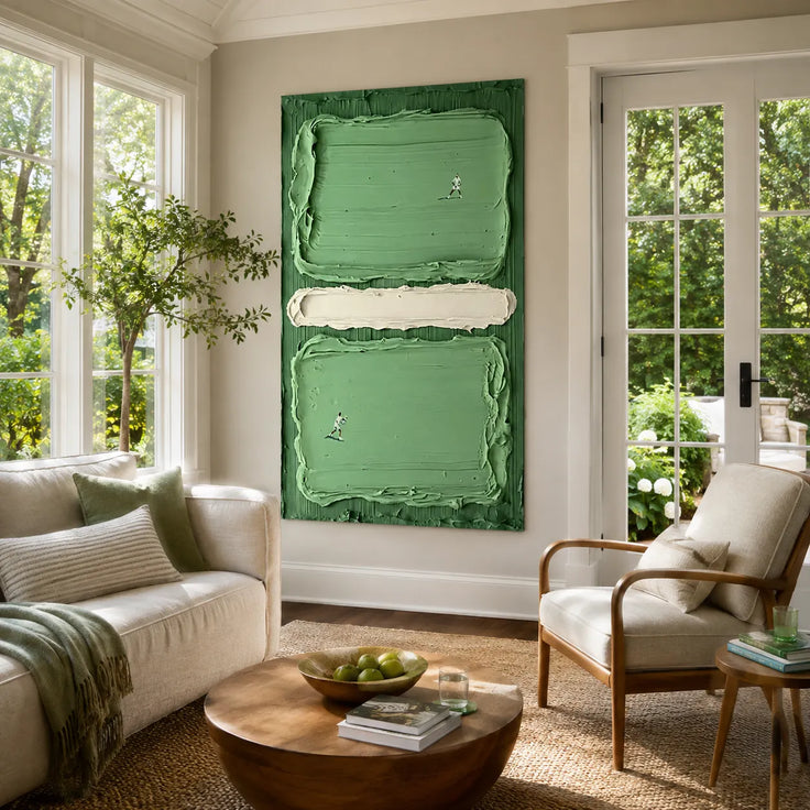 Verdant Silence – Green Textured Abstract Wall Art for Living Room #BW02SUWV
