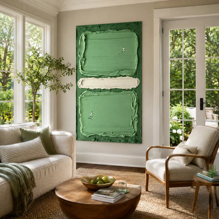Verdant Silence – Green Textured Abstract Wall Art for Living Room #BW02SUWV