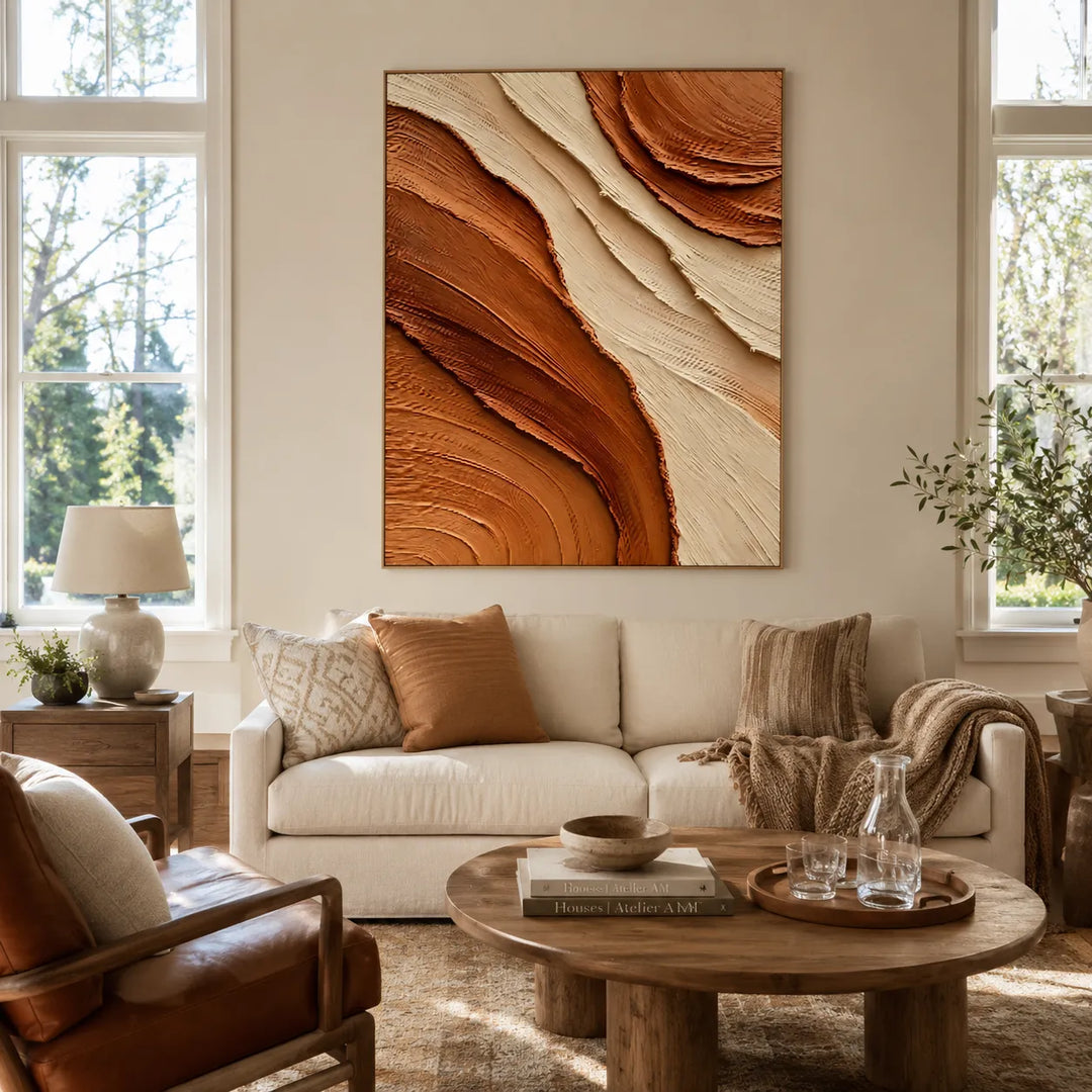 Terra Flow – Earth Tone Textured Wall Art for Living Room #I7DJBHPR