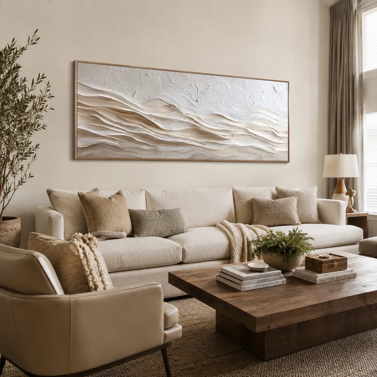 Neutral Textured Wall Art for Living Room, Beige Wabi Sabi Abstract Painting #8OA8766G