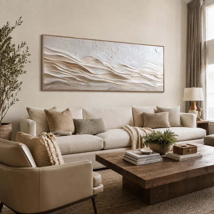 Neutral Textured Wall Art for Living Room, Beige Wabi Sabi Abstract Painting #8OA8766G