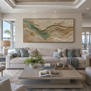Beige & Sage Textured Wall Art for Living Room, Organic Wabi Sabi Abstract Painting #AA8J7O43