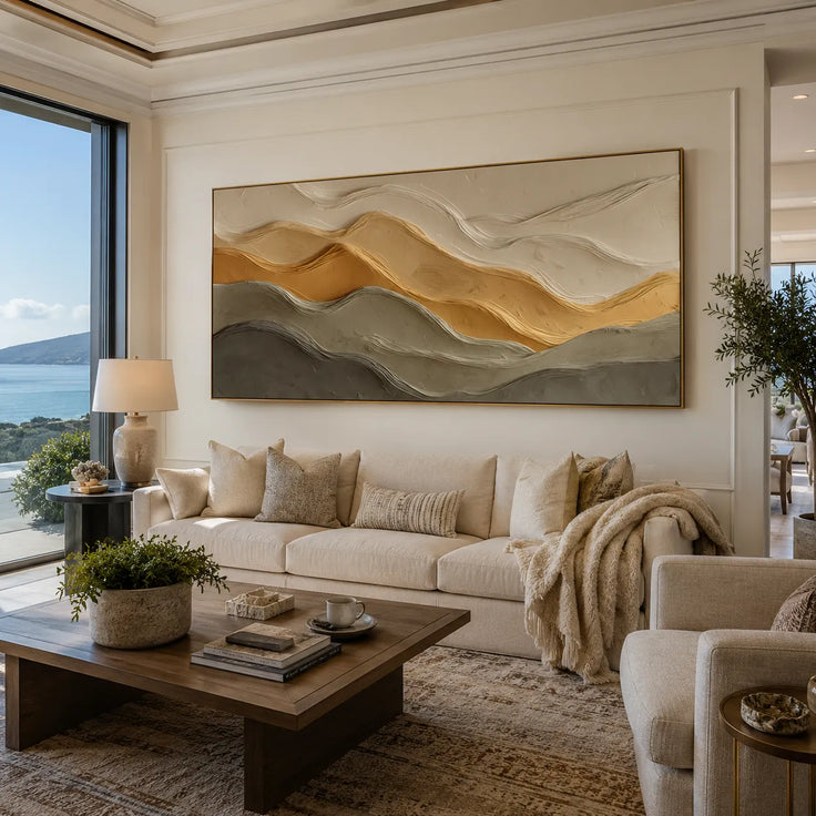 Beige Textured Wall Art for Living Room, Warm Wabi Sabi Abstract Landscape Painting #XHJVAZGO