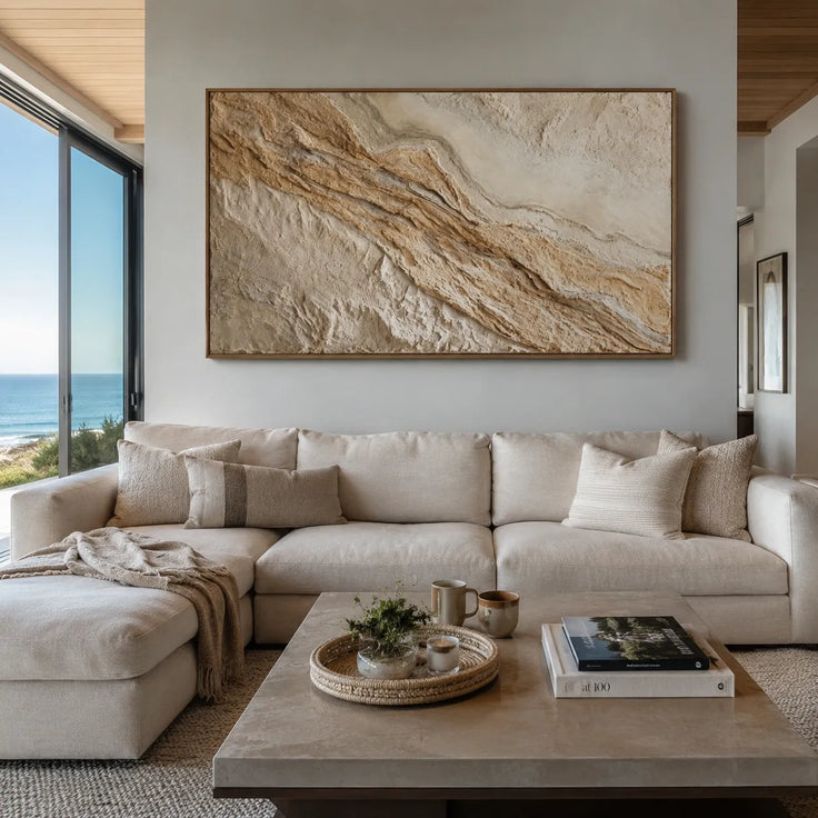 Beige Textured Wall Art for Living Room, Organic Wabi Sabi Abstract Landscape #OGKK7MTG