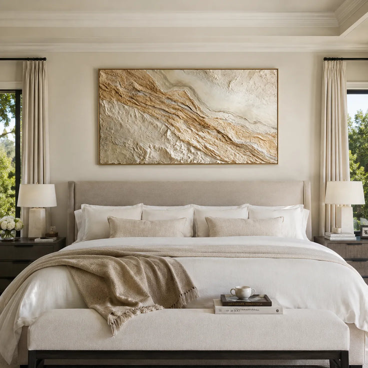Beige Textured Wall Art for Living Room, Organic Wabi Sabi Abstract Landscape #OGKK7MTG