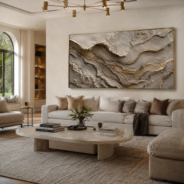 Beige & Gold Textured Wall Art for Living Room, Organic Wabi Sabi Abstract Painting #FYW9BOPK