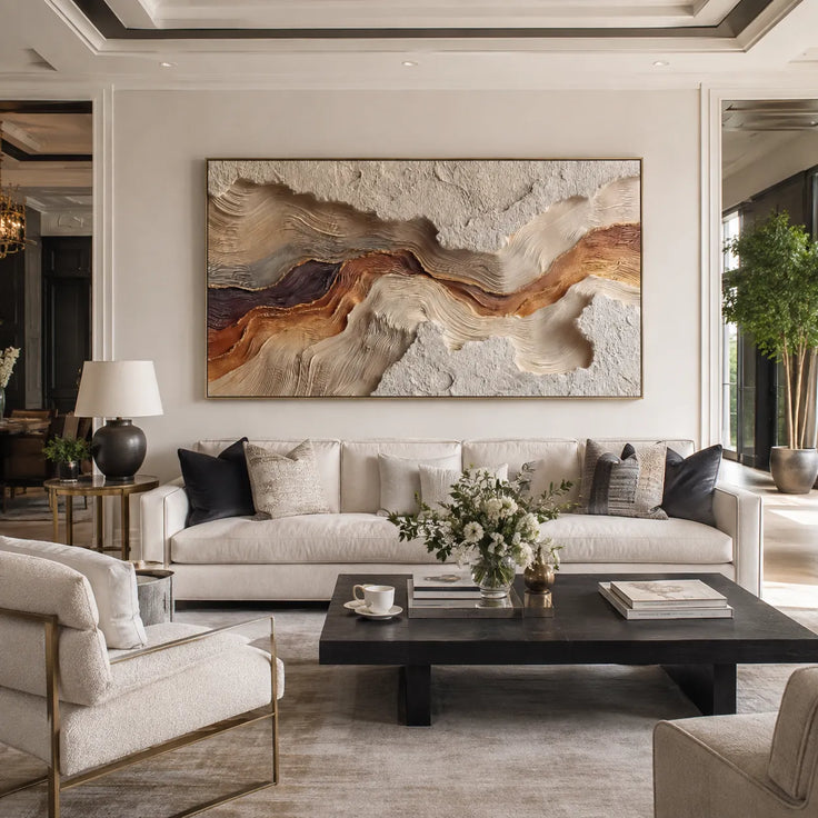 Beige & Rust Textured Wall Art for Living Room, Organic Wabi Sabi Abstract Painting #S8IVN8V4