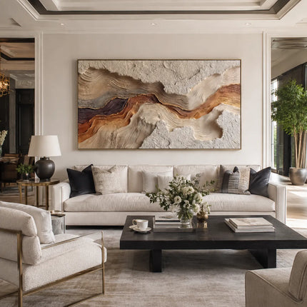 Beige & Rust Textured Wall Art for Living Room, Organic Wabi Sabi Abstract Painting #S8IVN8V4