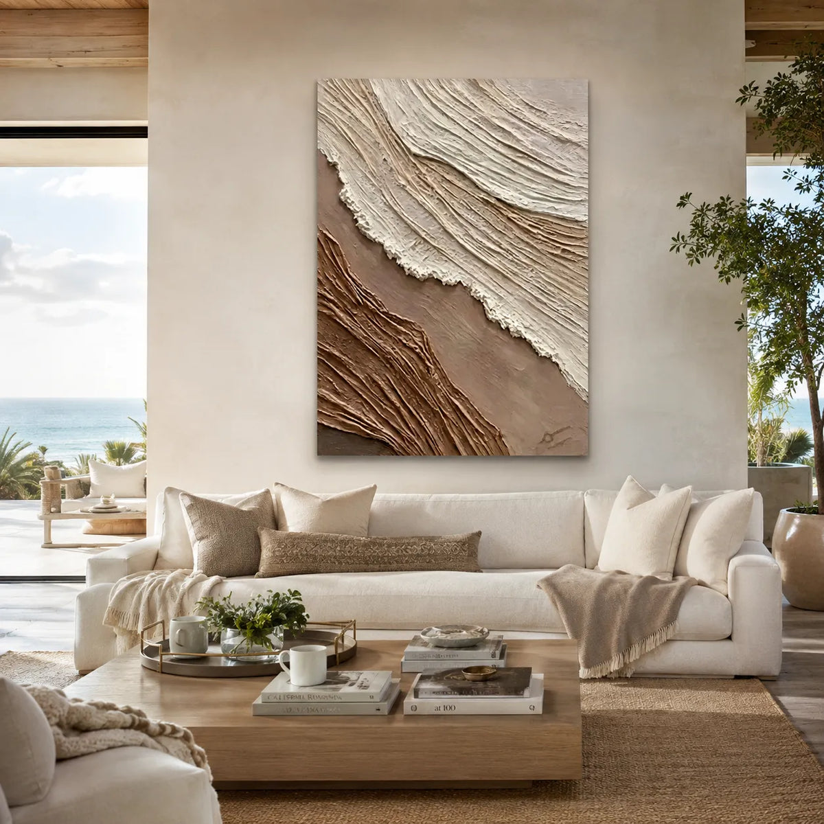 Beige & Warm Brown Textured Wall Art for Bedroom, Organic Wabi Sabi Abstract Painting #34GYWE4F