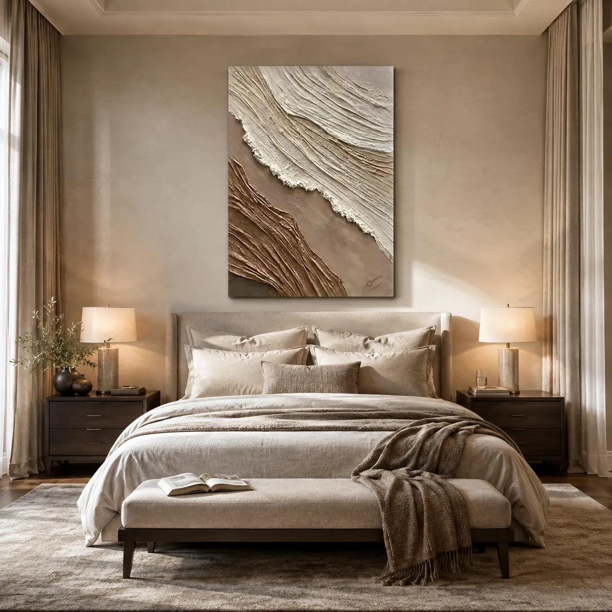 Beige & Warm Brown Textured Wall Art for Bedroom, Organic Wabi Sabi Abstract Painting #34GYWE4F