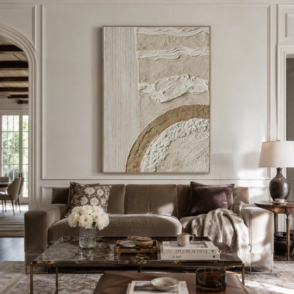 Beige Textured Wall Art for Entryway, Geometric Wabi Sabi Abstract Painting #099KIUX2
