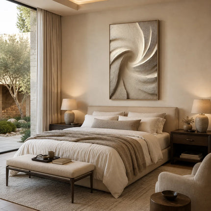 Beige Textured Wall Art for Bedroom, Sculptural Wabi Sabi Abstract Painting #9BU6JMH7