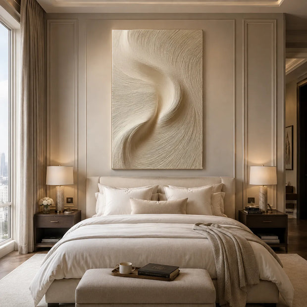 Beige Textured Wall Art for Bedroom, Flowing Wabi Sabi Abstract Painting #WMM9KVO7