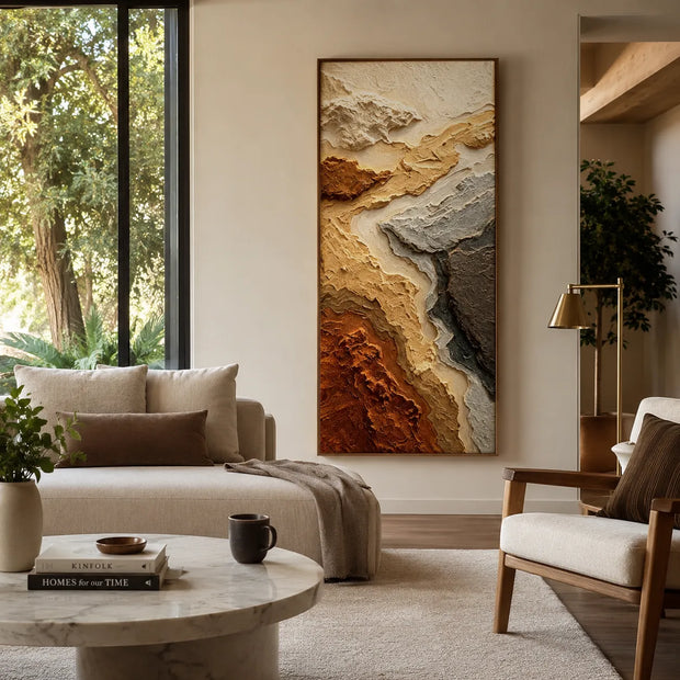 Earth Tone Textured Wall Art for Entryway, Organic Wabi Sabi Abstract Landscape #DYO11EZI