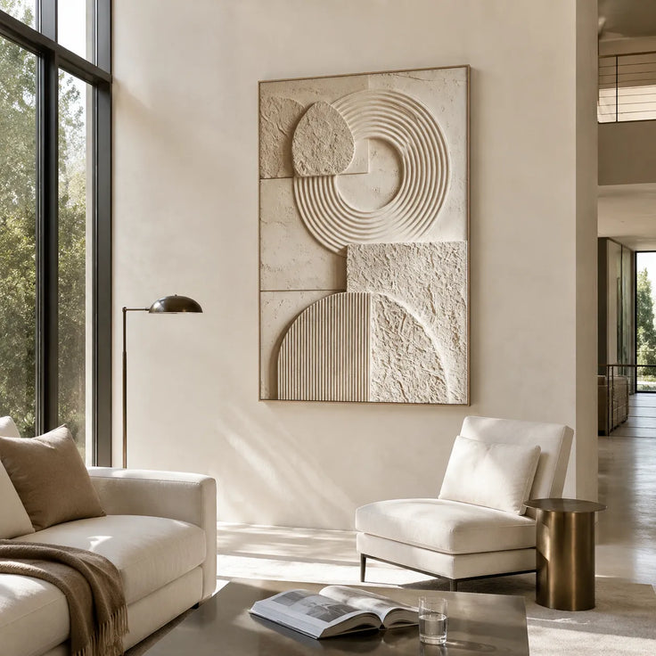 Warm Beige Geometric Textured Wall Art for Modern Living Room #CSQMAZV1