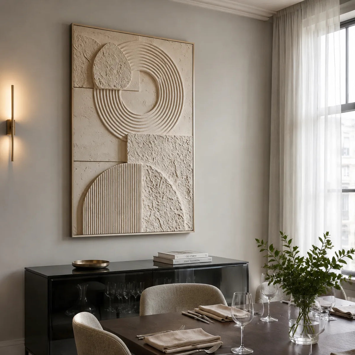 Warm Beige Geometric Textured Wall Art for Modern Living Room #CSQMAZV1