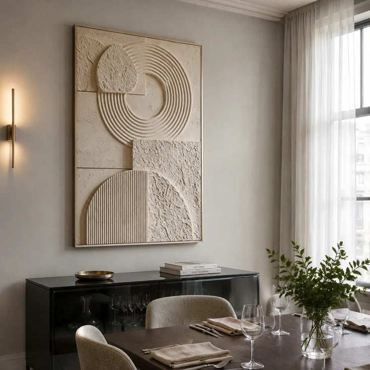 Warm Beige Geometric Textured Wall Art for Modern Living Room #CSQMAZV1