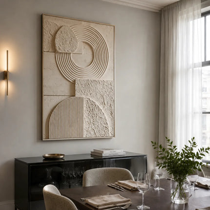 Warm Beige Geometric Textured Wall Art for Modern Living Room #CSQMAZV1