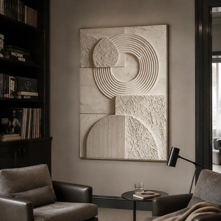 Warm Beige Geometric Textured Wall Art for Modern Living Room #CSQMAZV1