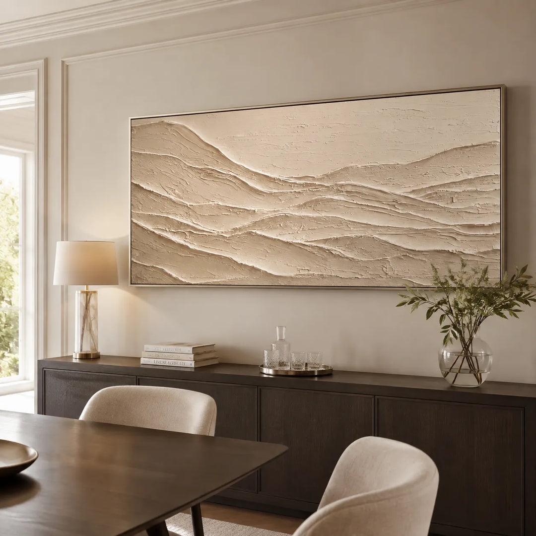 Warm Beige Textured Landscape Wall Art for Living Room, Minimalist Mountain Abstract #ZQCGWZXZ