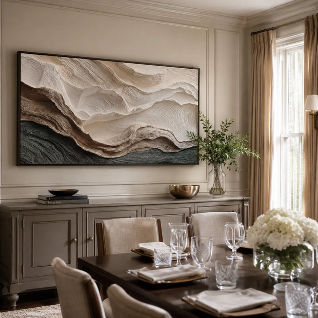 Warm Ivory Textured Abstract Wall Art for Living Room, Layered Organic Waves #IWLA4GJZ