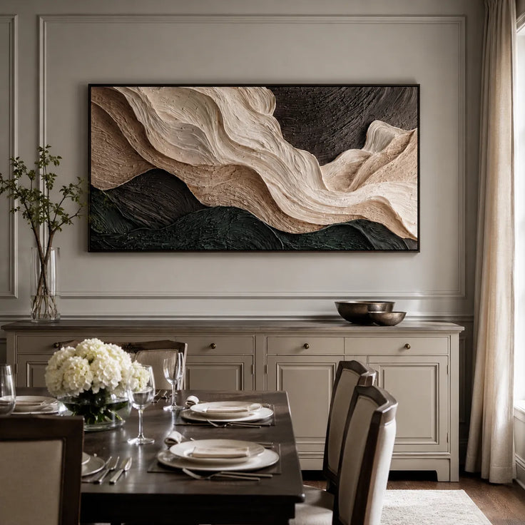 Ivory and Charcoal Textured Abstract Wall Art for Living Room, Layered Organic Forms #K2TUTPK4