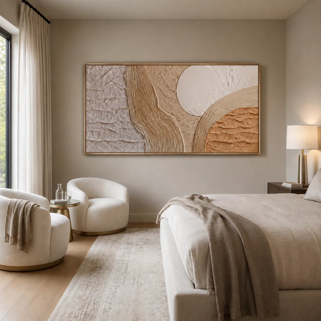 Warm Cream Textu red Abstract Wall Art for Living Room, Organic Minimalist Forms #7JAZ84DW