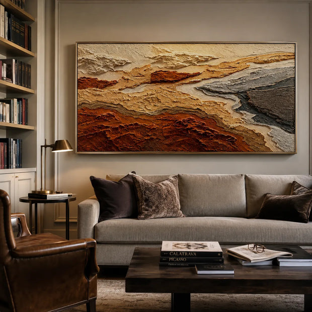 Warm Ochre Textured Abstract Wall Art for Living Room, Earth Tone Landscape #VI42F5UA