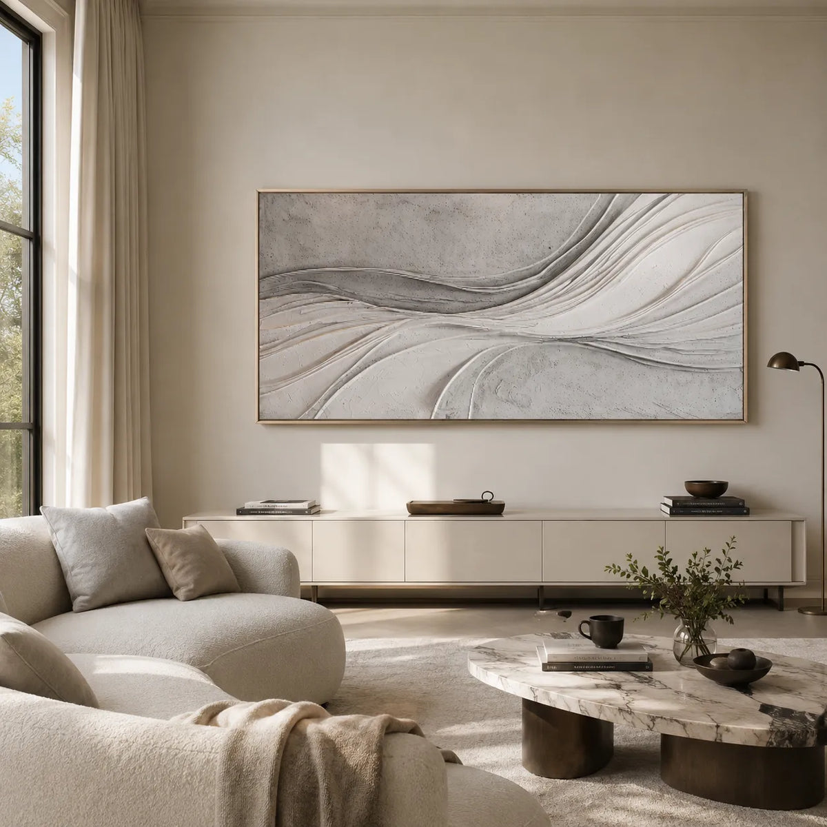Neutral Textured Wall Art for Living Room, Warm Gray Flowing Abstract #ZY8I4ESQ
