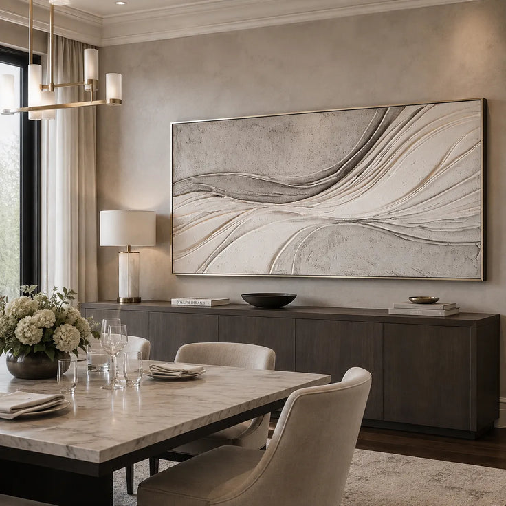 Neutral Textured Wall Art for Living Room, Warm Gray Flowing Abstract #ZY8I4ESQ