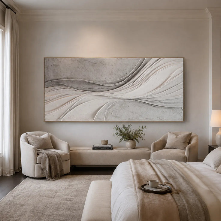 Neutral Textured Wall Art for Living Room, Warm Gray Flowing Abstract #ZY8I4ESQ