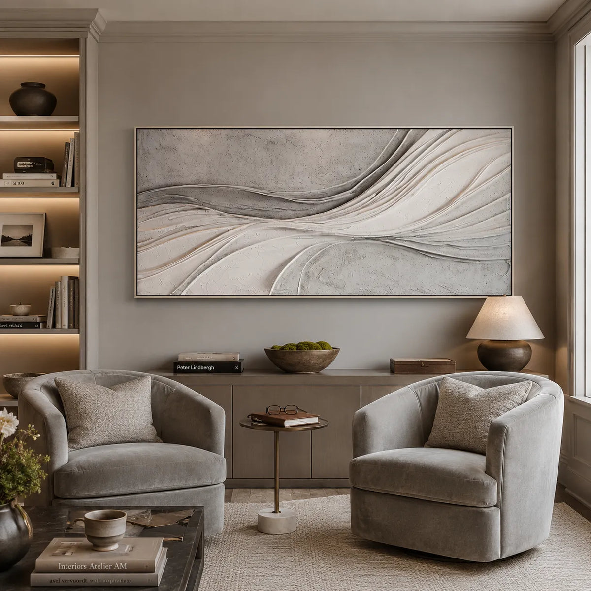Neutral Textured Wall Art for Living Room, Warm Gray Flowing Abstract #ZY8I4ESQ