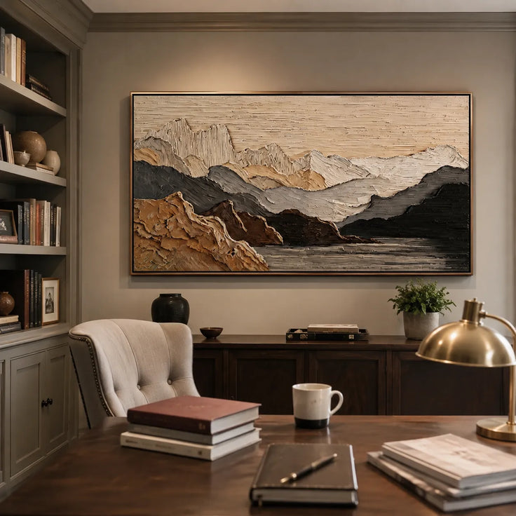 Textured Mountain Wall Art for Living Room, Beige and Black Landscape Painting #5H6UZGYQ