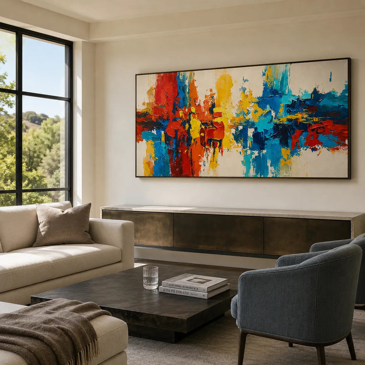 Red, Blue and Yellow Textured Abstract Art for Living Room #PHC64ZOR