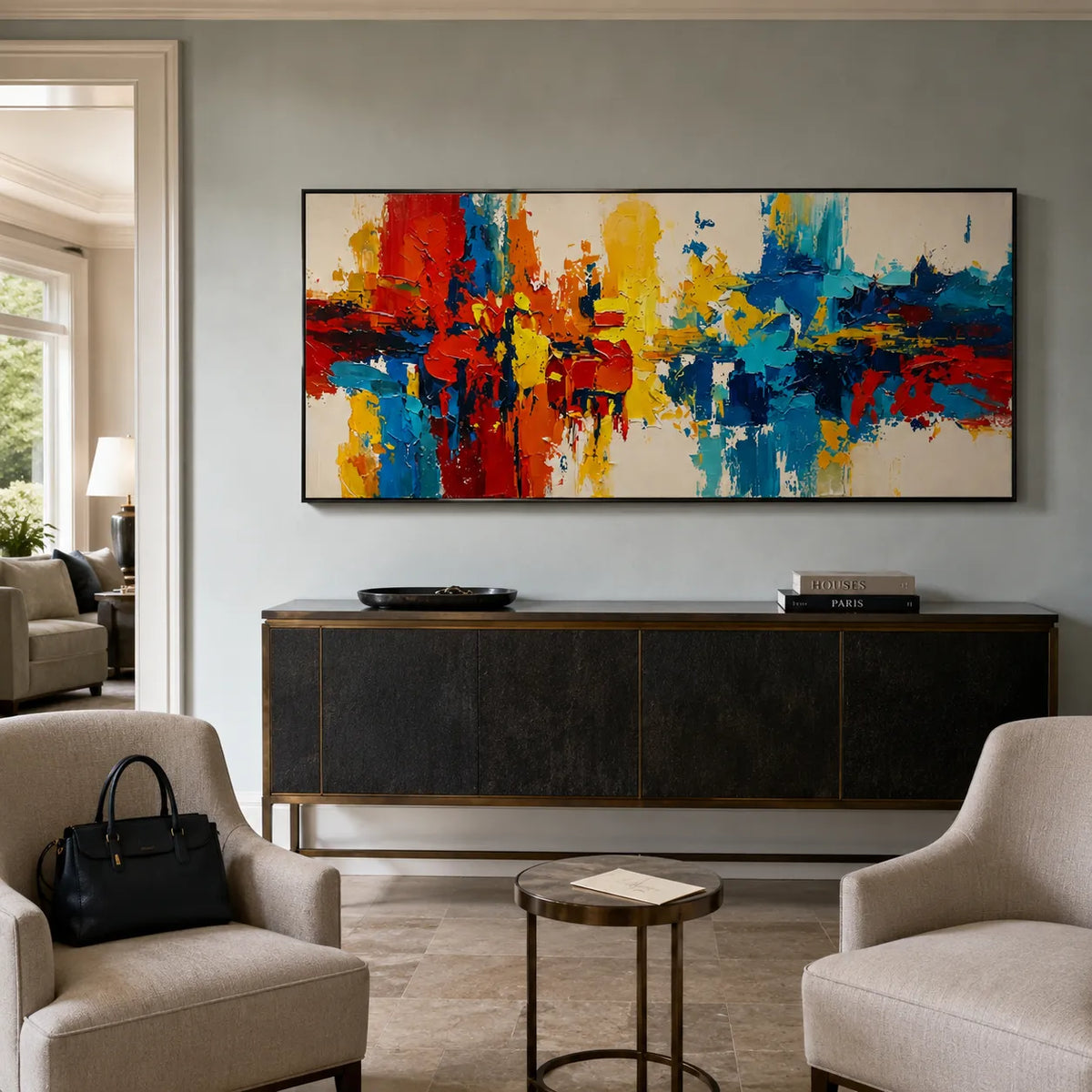 Red, Blue and Yellow Textured Abstract Art for Living Room #PHC64ZOR