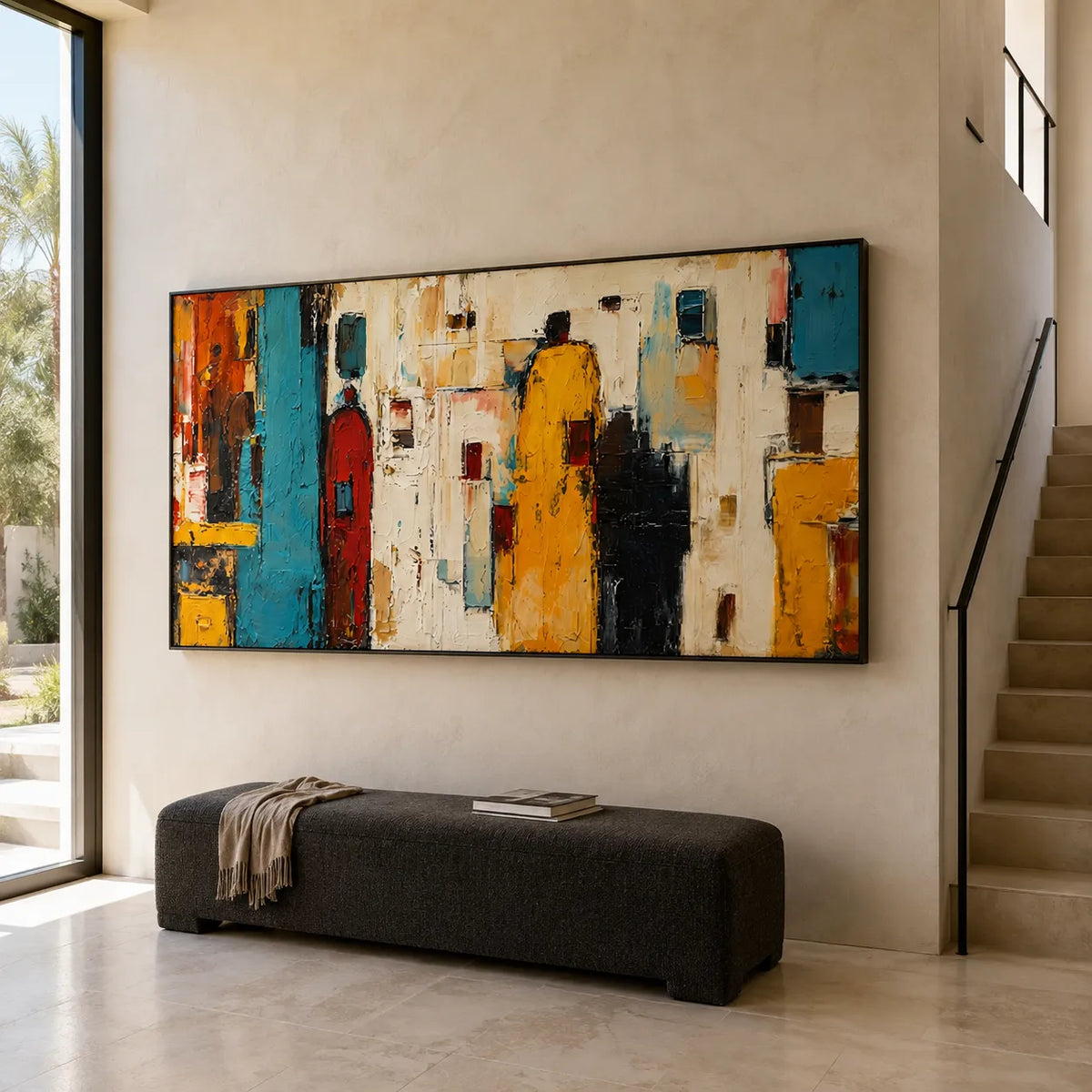 Ivory and Teal Textured Abstract Art for Living Room #6EZTLSJF