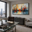 Orange and Blue Textured Cityscape Art for Living Room #PU355OXZ