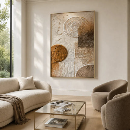 Ivory and Bronze Textured Geometric Art for Entryway #RF4BSIX7