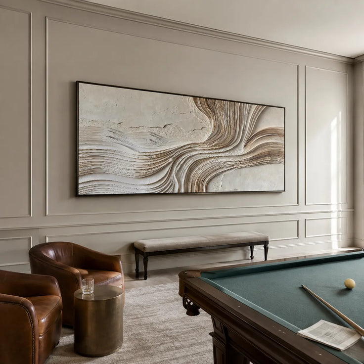 Ivory Textured Flowing Line Art for Modern Living Room #LMNY4NA7