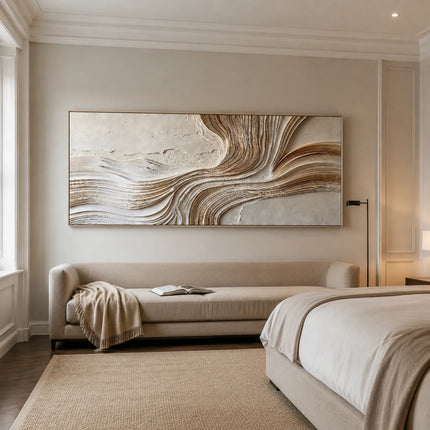 Ivory Textured Flowing Line Art for Modern Living Room #LMNY4NA7