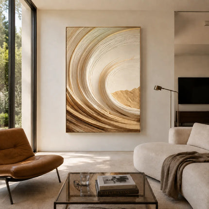 Ivory and Beige Textured Wave Art for Living Room #JXWSN4U0
