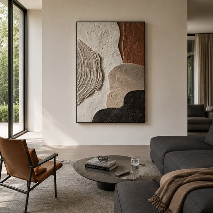 Ivory and Brown Textured Geometric Art for Entryway #CNLDD9Z7