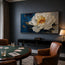 White and Navy Monet-Inspired Hand-Painted Art Textured Floral Art for Living Room #B1SB4E5M