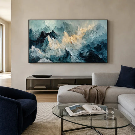 Icy Blue Textured Mountain Art for Living Room #U25G1V6Z