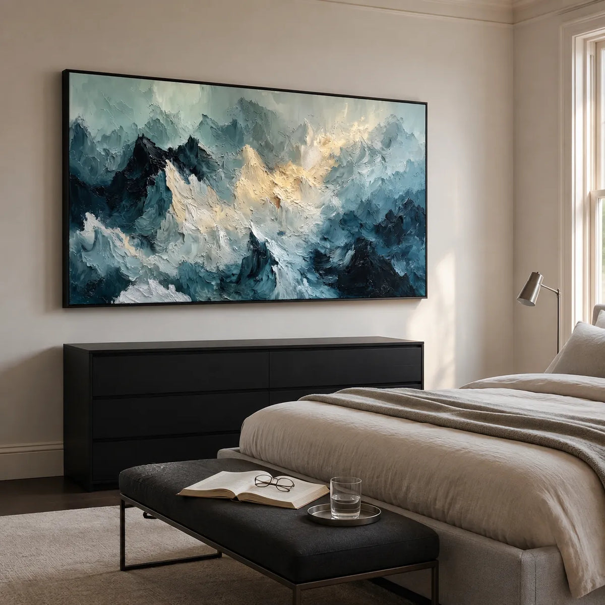 Icy Blue Textured Mountain Art for Living Room #U25G1V6Z